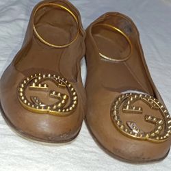 Gucci Women's Brown Golden GG Logo Ballerina Flats Size US 7.5 UK 4.5 EU 37.5