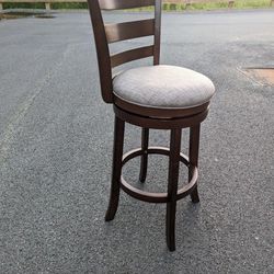 Dark Cherry Wood  with Gray Cushion High Back Bar Stool Swivel Chair