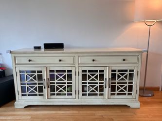 Farmhouse-Style Entertainment Center / TV Stand – Cream Ivory