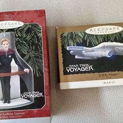 Star Trek Hallmark Ornaments Captain Janeway and USS Voyager