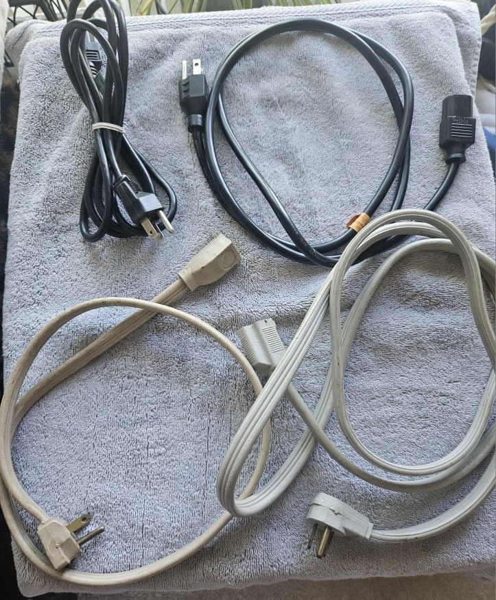 (4) Extension Cords; Light Gray 5', Beige 3', (2) Black 5'; $3.00 EACH or SOLD INDIVIDUALLY ALSO