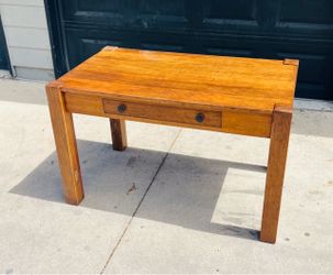 Arts & Crafts Mission Style Writing Desk, Vintage Oak Table with 1 Drawer: 24”x48”x30”H!