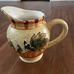 12 Oz Ceramic Creamer with Handle, yellow with flower Coffee Milk Pitcher, Porcelain Creamer Containers