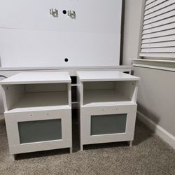 2 White Nightstand / Side Table with Storage – Good Condition