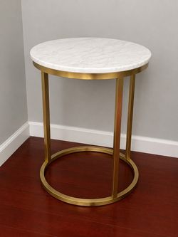Round White Marble and Metal side table.