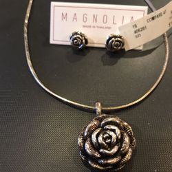 Sterling silver Rose Chain, Pendant Earrings Brand New