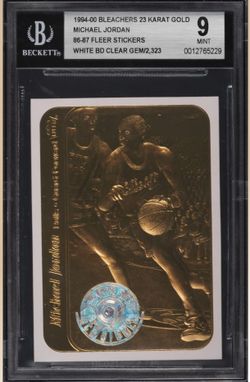 1994 Bleachers 23KT Gold Gemstones ’86 Fleer Michael Jordan /2323 — BGS 9 MINT — Limited 23KT Tribute Card