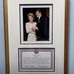 Ronald & Nancy Reagan Autographed Framed Picture with White House Seal - 15 x 21