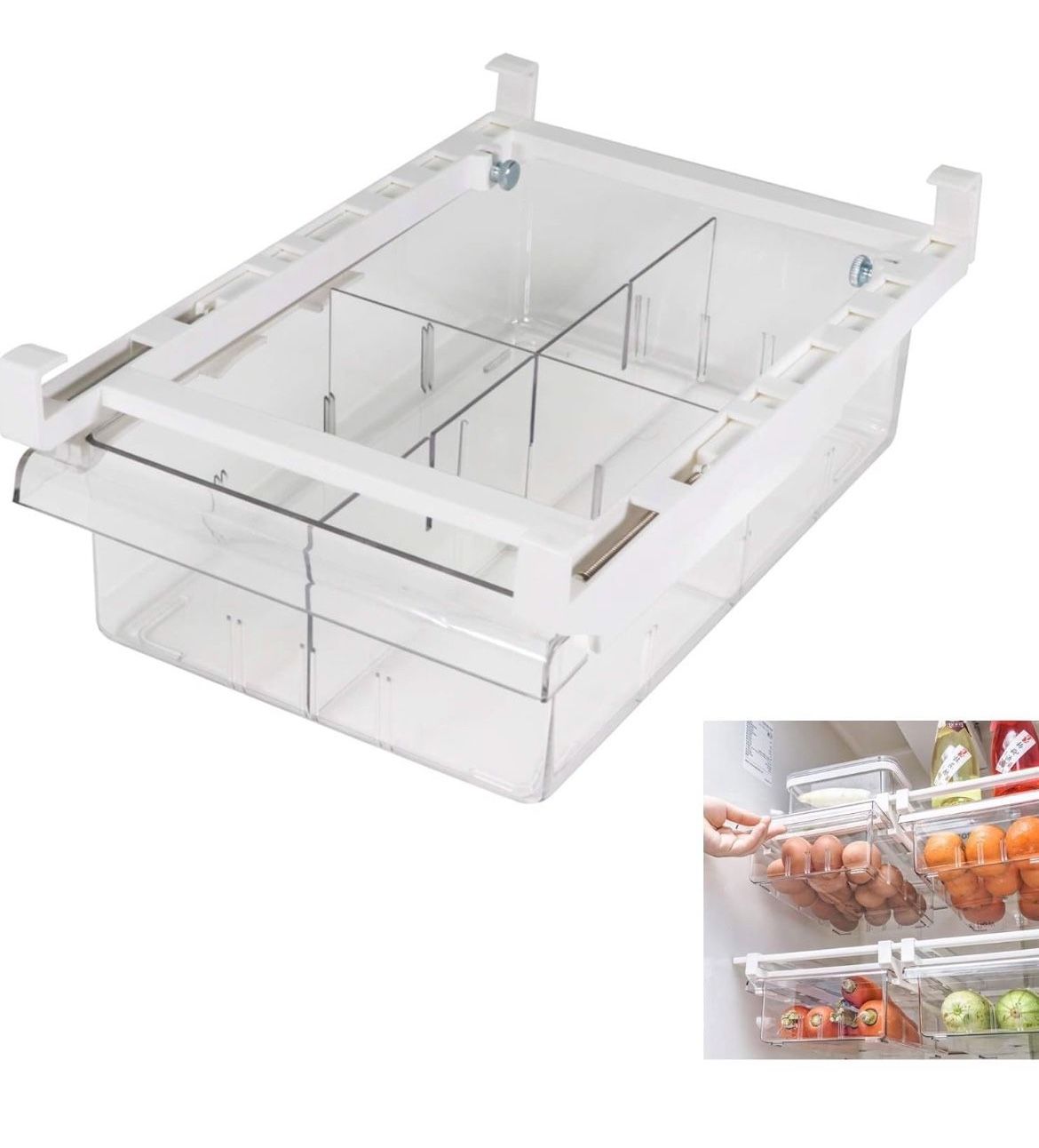 YekouMax Fridge Drawer Organizer, Refrigerator Organizer Bins, Pull Out with Handle, Fridge Shelf Holder Storage Box, Clear Container for Food,Drinks,