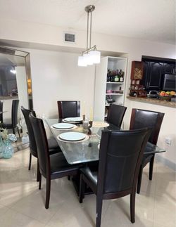 Glass Top Dining Table with 6 Chairs