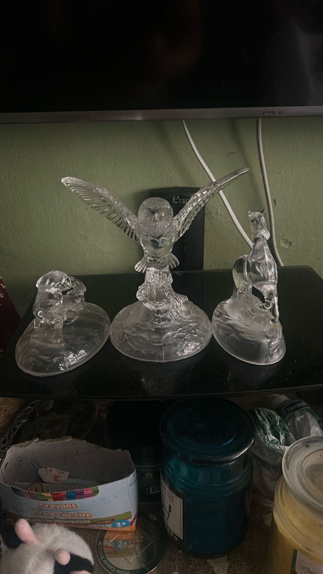 Antique Glass Figurines Tiger Owl Horse