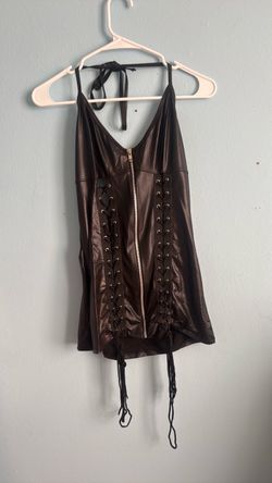Black Faux Leather Lace-Up Mini Dress