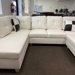 Pure White color sectional with storage ottoman