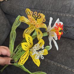 Vintage, glass bead, handmade flowers