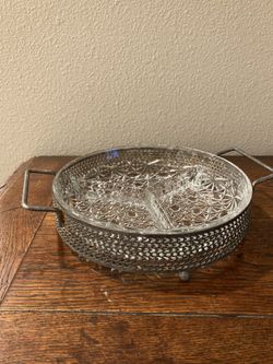 Vintage Indian Glass Divided Relish Dish.