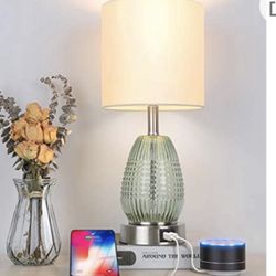 Set Of 2 USB Night Stand Green Lamp 
