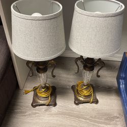 Brass And Glass Antique Lamps 