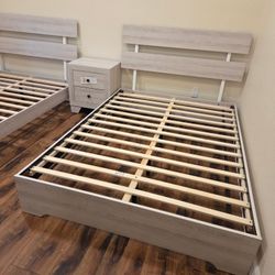 Brand New Full Size Bed White Wash Platform Bed $195 Add Night Stand $139