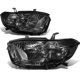 Toyota Highlander 08-10 smoked lens chrome housing clear reflector headlights  Toyota Highlander 08-10 lente ahumada carcasa cromada faros reflectores
