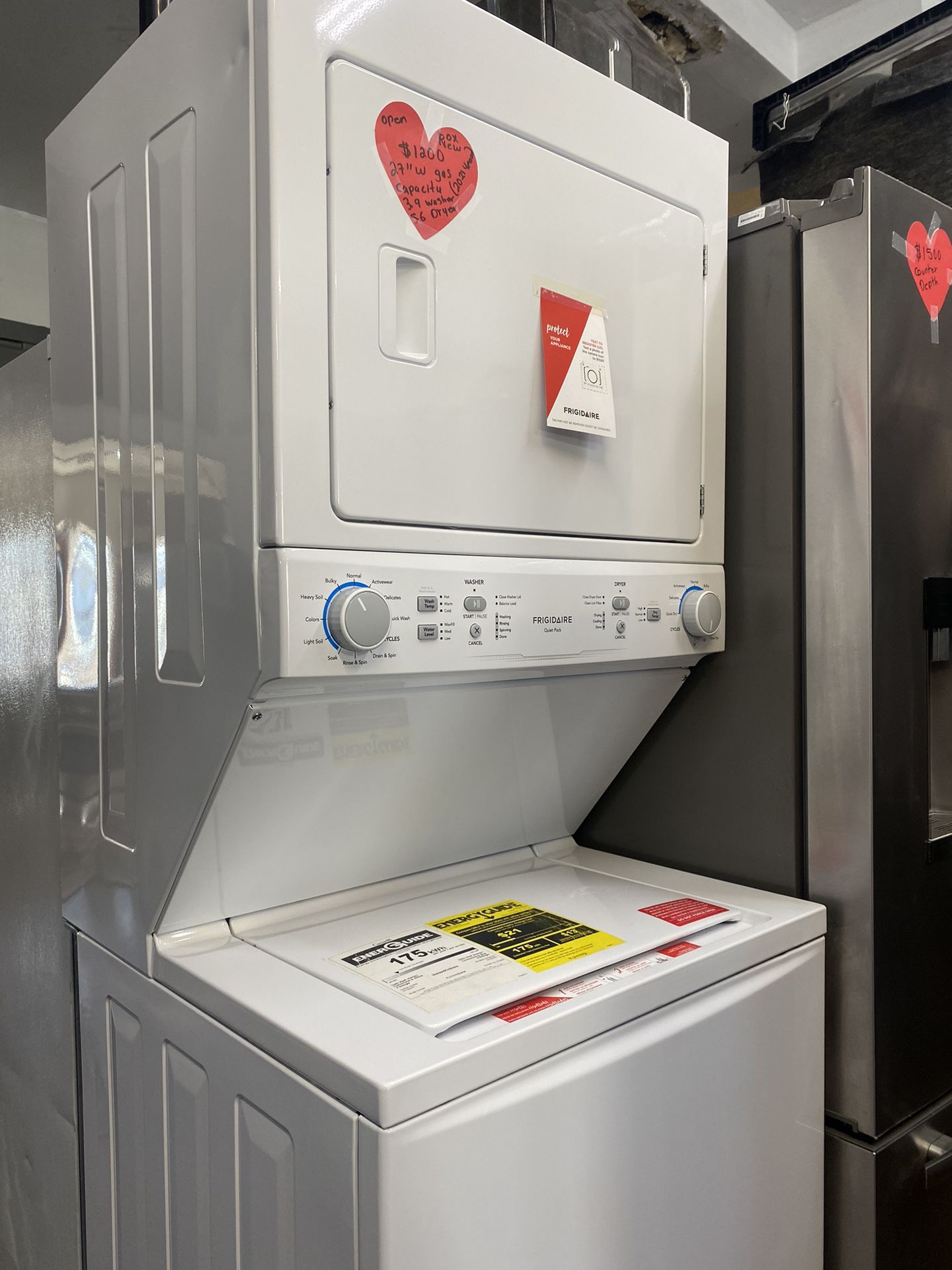 New Open Box Gas Stackable Frigidaire White Color Washer And Dryer