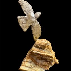 Vintage Curtis Jere Bird On Stone Rock Metal Art Brutalist Mid Century Sculpture