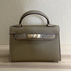 Top Handle Mini Leather Satchel in Taupe 19cm
