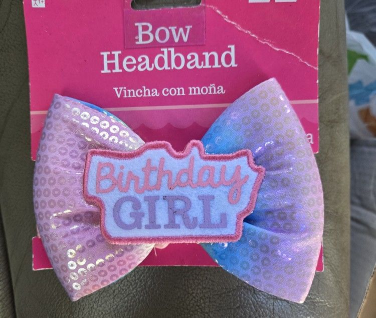 New. Birthday Girl Bow Headband.