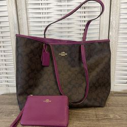 Coach Tote bag and Matching Wristlet Purple brown