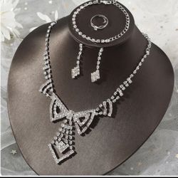 4pcs Rhinestone Wedding Party Prom Jewelry Set