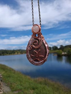 Unakite Jasper and rose quartz handmade pendant