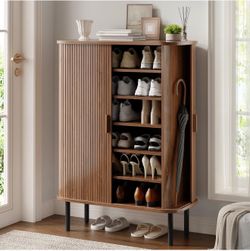Walnut Brown 6-Tier Shoe Cabinet