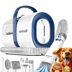 oneisall Dog Grooming Vacuum, Pet Grooming Vacuum with Clipper Nail Grinder, 1.5L Dust Cup Dog deshedding Vacuum Brush with 7 Pet Grooming Tools for S