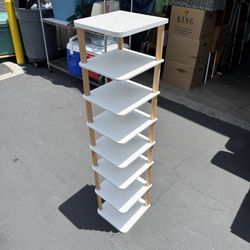 8 Tiers Vertical Shoe Rack Narrow Wooden Organizer for Closet Front Door Good Condition 