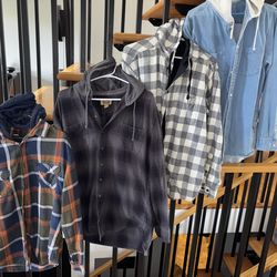 Hooded long sleeve shirts. Button down - size XL.