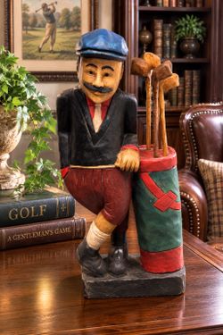 Like NEW Vintage MID-CENTURY WOOD Golfer STATUE