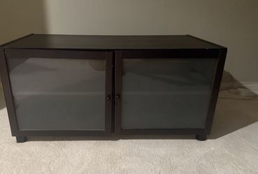IKEA Media Console, Black-Brown with Frosted Glass Doors