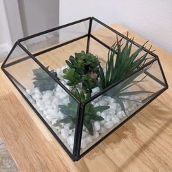 GLASS PLANTER WITH FAUX SUCCULENTS 