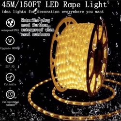 SURNIE 150FT LED Rope Lights Outdoor: Waterproof Flexible 110V 3000K Warm White LED String Light - Cuttable Connectable Clear Lighting Tube for Indoor