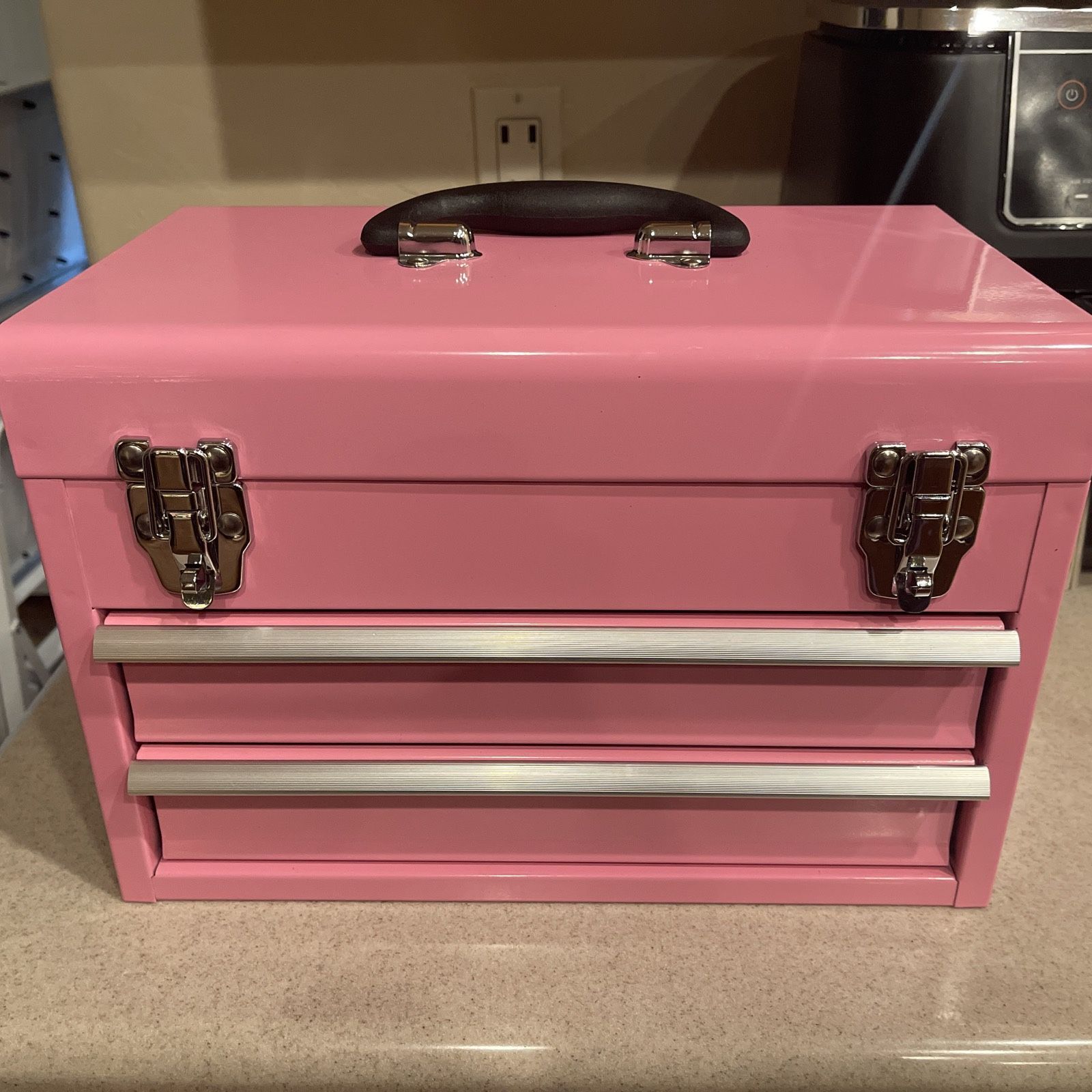 Pink Steel Two Drawer, One Top Compartment