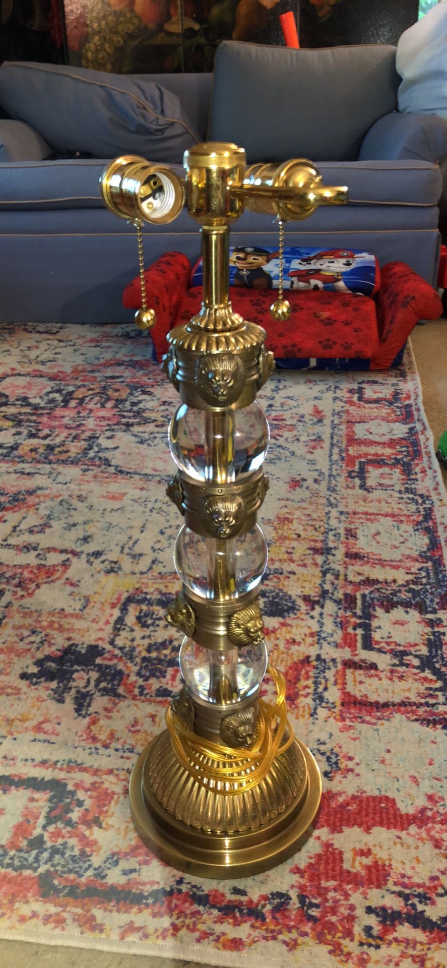 Frederick Cooper, Brass And Glass Lion Faces Lamp