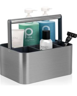 Portable Shower Caddy Dorm: Compact Bathroom Caddy Organizer with Handle & Adjustable Dividers, Hard Plastic Shower Basket Storage Tote for Toiletry,