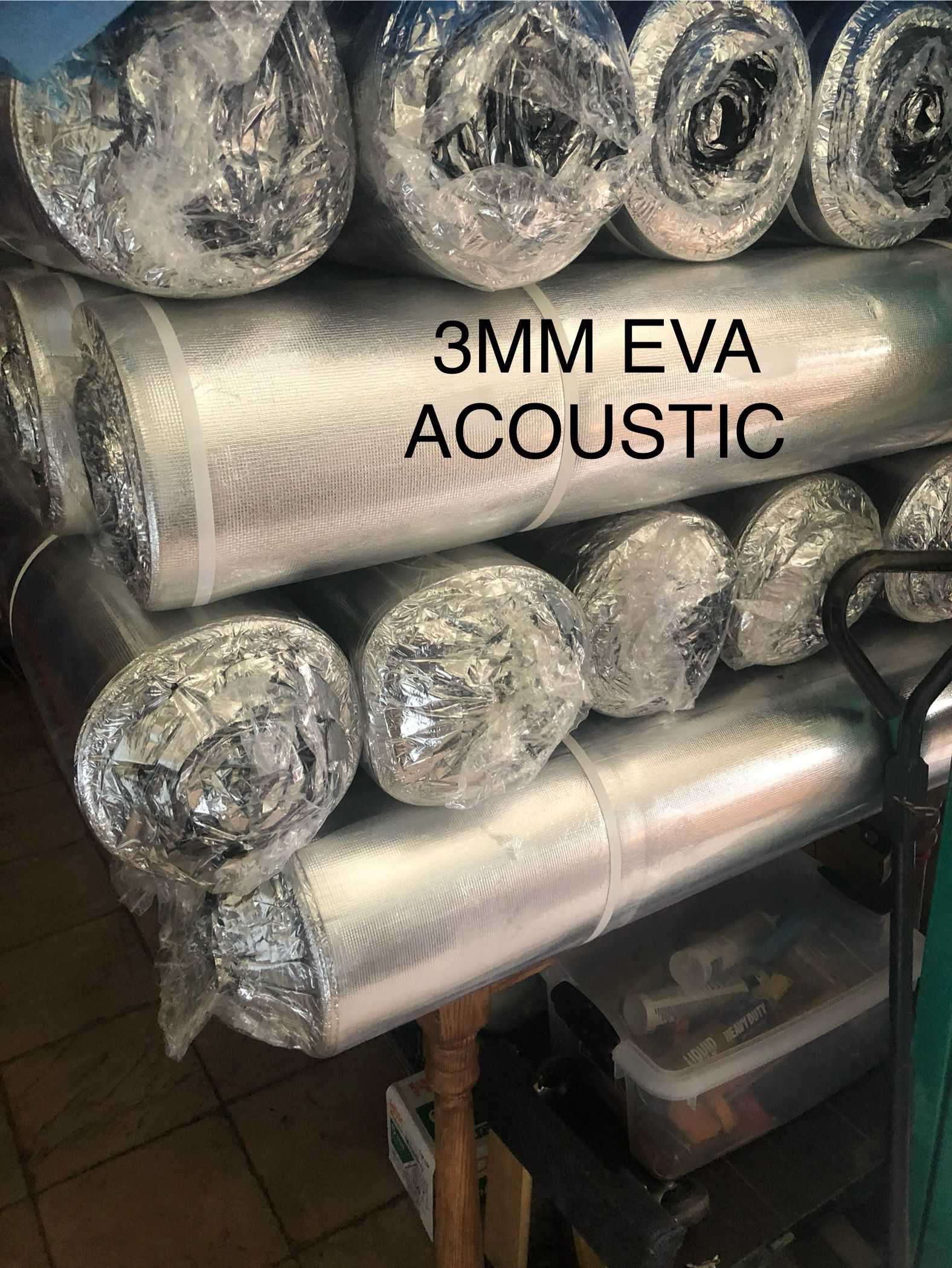 SUPER DUTY 3 MM EVA RUBBER ACOUSTIC SOUND BARRIER UNDERLAY PAD FOR ALL TYPES OF FLOORING .GREAT THERMAL AND MOISTURE BARRIER. 200 sf /ROLL. GREAT FOR 
