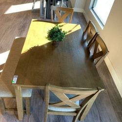 "Clara Dining Table 6 Piece Set Table+Bench+4 Chairs! New In The Box! Setup&Delivery Available!
"