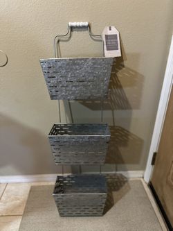Belle Maison 3 Tier Hanging Basket Organizer Galvanized Steel Functional Home Decor Tags NEW
