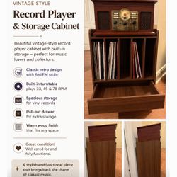 Vintage-Style Record Player & Storage Cabinet