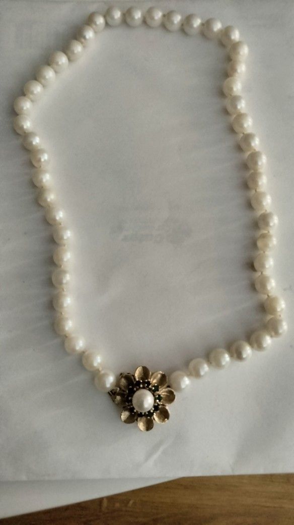 Antique Real Pearl And Gold Broch Necklace