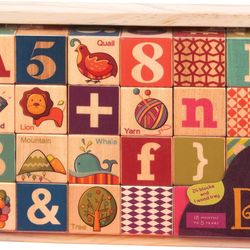 Two Four Blocks Numbers & Letters 24 Multicolor Wood Blocks Kid Toy With Tray-like new!