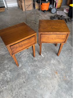Two MCM Wooden Nightstands