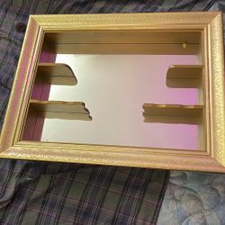 Vintage Mid Century Antique Old Wood Wooden Wall Shadow Box Mirror Glass