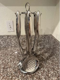 Stainless Steel Kitchen Utensil Set with Rotating Stand